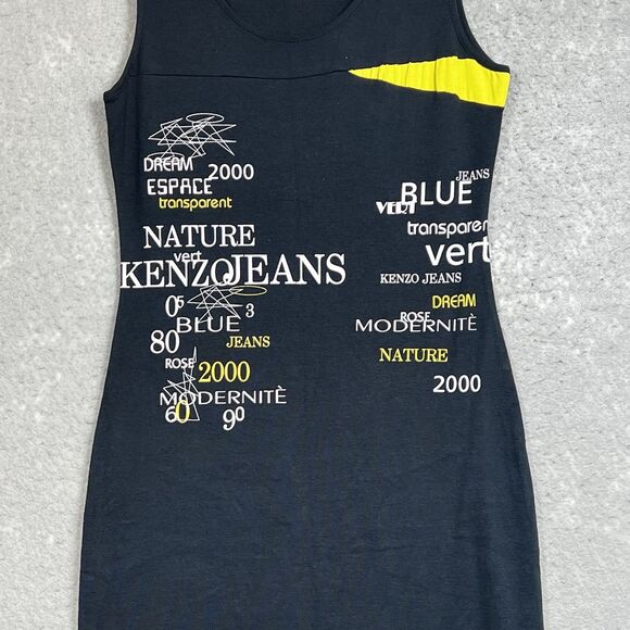 Vintage Kenzo Tank Shirt Dress Womens Medium Black Sleeveless Bodycon Fitted - Picture 3 of 10